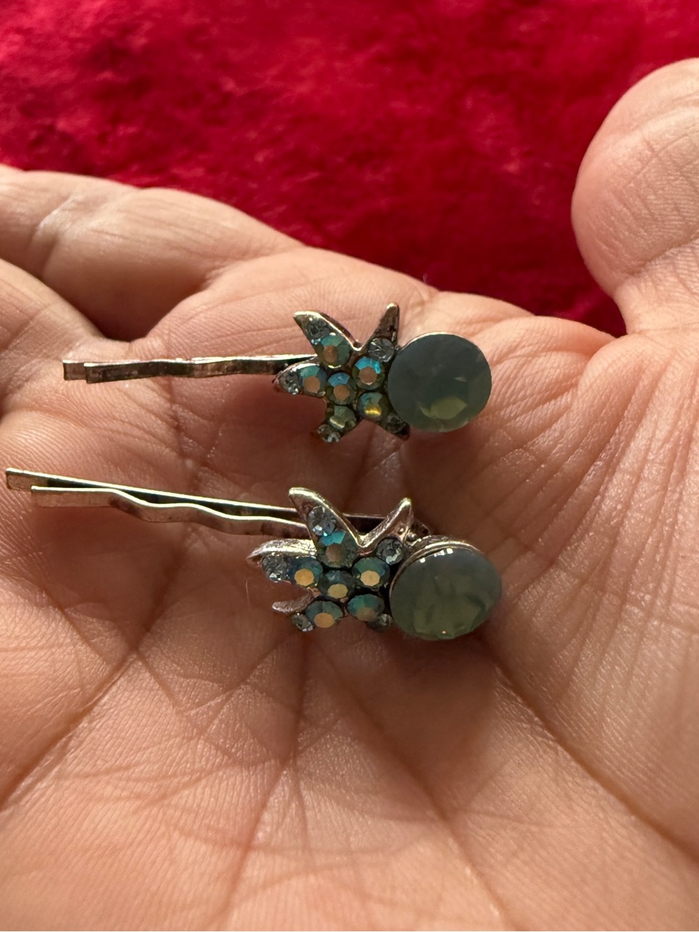 Vintage Iridescent AB Rhinestone Bobby Pins Hair Clips Pair